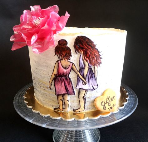 Love You Big Sis! Cake for Sister, rice paper, buttercream. Big Sister Cake Ideas, Bday Cake For Sister, Birthday Cake For Sister Ideas, Birthday Cake For Twins Sisters, Cake For Sister Birthday, Sister Birthday Cake Ideas, Big Sister Cake, Birthday Cake For Sister, Cake For Sister