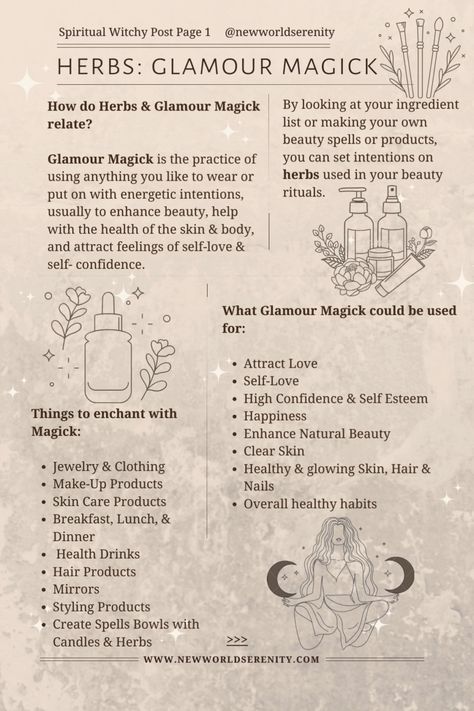 Herbs & Glamour Magick | Witchcraft | Spiritual Beauty Herbs Witchcraft, Rune For Beauty, Glamour Magick Herbs, Beauty Rituals Witchcraft, Glamour Magick Spells, Magical Properties Of Herbs, Glamour Witchcraft, Glamor Magic, Astrology Knowledge