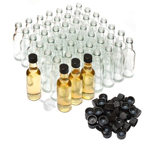 Better Bottles Mini Liquor Bottles with Lids and Funnel, 50 Pack, Small Reusable Glass Tasters for Spirit Samples, Essential Oils, or Party Favours, Empty and Refillable, Black Screw-On Top : Amazon.co.uk: Home & Kitchen Budget Wedding Favours, Biscuit Wedding Favours, Heart Wedding Favors, Mini Liquor Bottles, Cheap Favors, Chocolate Wedding Favors, Small Glass Bottles, Glass Bottles With Corks, Candle Wedding Favors