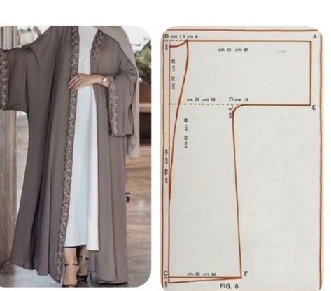 Diy Abaya Ideas, Open Abaya Pattern Sewing, Sew Abaya, Modern Abaya Pattern, Abaya Sewing Pattern, Patron Abaya, Abaya Pattern Sewing, Abaya Designs Pattern, Pola Abaya