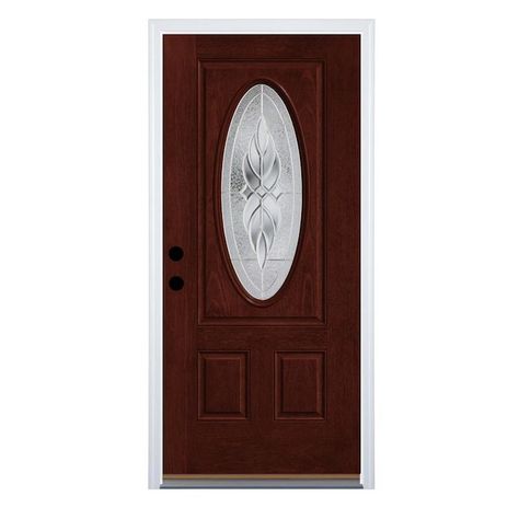 Therma-Tru Benchmark Doors Varissa 36-in x 80-in Oval Lite Decorative Glass Right-Hand Inswing Mahogany Stained Fiberglass Prehung Entry Door with Insulating Core in the Front Doors department at Lowes.com Single Front Door, Craftsman Door, Therma Tru, Stained Doors, Victorian Door, Mahogany Stain, Exterior Front Doors, Fiberglass Door, Glass Insulators