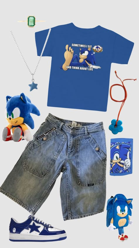 #sonicthehedgehog #sonic #outfitinspo #outfit #outfits #inspo #clothes #clothesinspo #soniccore #soniciscool Sonic Aesthetic Outfits, Sonic Y2k Outfits, Sonic Themed Outfit, Sonic Clothes Aesthetic, Video Game Inspired Outfits, Goofy Outfit Ideas, White Shoes Outfit Aesthetic, Fishcore Outfit, Gamercore Outfits