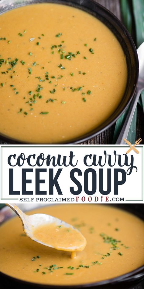 Leek Vegan, Soup Leek, Soup With Leeks, Cauliflower Cheddar, Healthy Soup Recipe, Easy Soup Recipe, Leeks Soup Recipes, Leek Recipes, Coconut Curry Soup