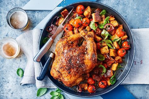 Roast chicken panzanella - Recipes - delicious.com.au Panzanella Recipe, Herb Salad, Roast Chicken Recipes, Midweek Meals, Citrus Chicken, Sunday Roast, Roast Chicken, Dinner Tonight, Easy Chicken Recipes