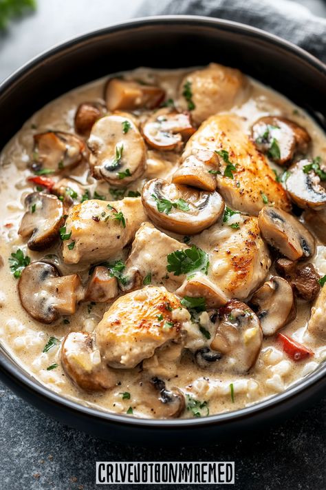 Cream of Mushroom Chicken and Rice Mushroom And Chicken, Balanced Dinner, Cream Of Mushroom Chicken, Chicken Mushrooms, Ranch Chicken Recipes, Chicken And Mushroom, Food Fest, Creamy Rice, Cream Of Mushroom