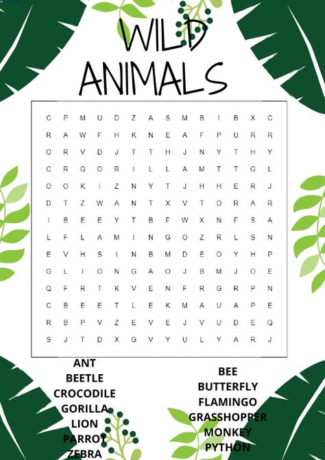 Word search wild animals - Interactive worksheet Wild Animals Word Search, Substitute Activities, Kindergarten Word Search, Animals Kindergarten, English Printables, Wild About Reading, Summer Reading Activities, Animals Worksheet, Kids Computer