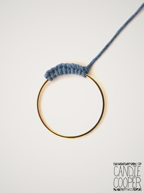 Macrame around a ring Crocheting Around A Ring, Macrame Around A Hoop, How To Cover A Ring With Macrame, How To Wrap A Macrame Ring, How To Macrame Around A Hoop, How To Wrap A Hoop Macrame, Metal Ring Macrame Diy, Macrame Around A Ring, Macrame On Ring