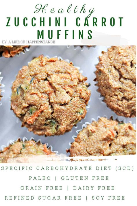 Healthy Zucchini Carrot Muffins (SCD, Paleo, Gluten Free) Gluten Free Vegetable Muffins, Gluten Free Zucchini Carrot Muffins, Gluten Free Veggie Muffins, Healthy Zucchini Carrot Muffins, Healthy Gluten Free Breakfast Muffins, Sugar Free Zucchini Recipes, Grain Free Muffin Recipes, Zucchini Muffins Healthy Gluten Free, Gluten Free Dairy Free Zucchini Recipes