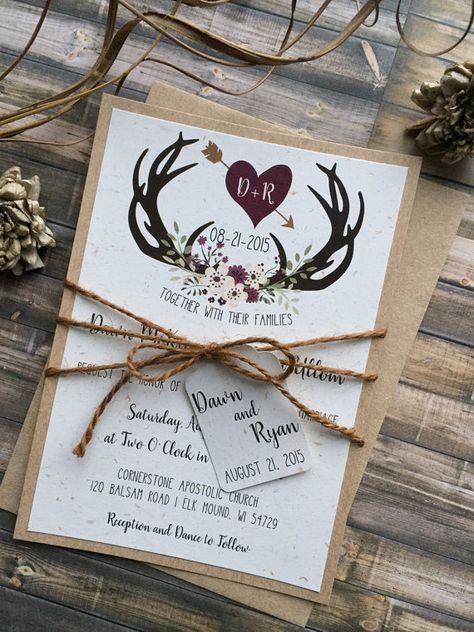 Rustic Wedding Invitation, Antler Wedding Invitation, Shabby Chic Wedding Invitations, Deer Wedding Invitations, Barn Wedding Invitation Rustic Antler Wedding, Deer Wedding Invitations, Antler Wedding Invitations, Shabby Chic Wedding Invitations, Country Wedding Pictures, Brown Wedding Invitations, Country Wedding Reception, Barn Wedding Invitations, Deer Wedding