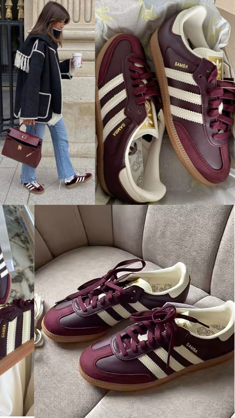 O tênis adidas samba que é o queridinho das Fashionistas Europeias está Super em Alta e vem em várias cores diferentes inclusive na cor Bordô ou vermelho cereja  formando propostas bem Fashionistas fazendo um combo perfeito com a bolsa também no bordo ou vermelho cereja trazendo um visual bem interessante .  #adidas #tendenciasdemoda  #fashion #bordo #sneakers #samba #europe  #fashionista #moda #tenis #outfits #vermelhocereja #outfitideas #style #europe #inspo #winter Adidas Samba Women, Adidas Samba Outfits, Adidas Samba White, Samba Outfits, Looks Adidas, Platform Tennis Shoes, Sneakers Design, Adidas Samba Outfit, Samba Outfit