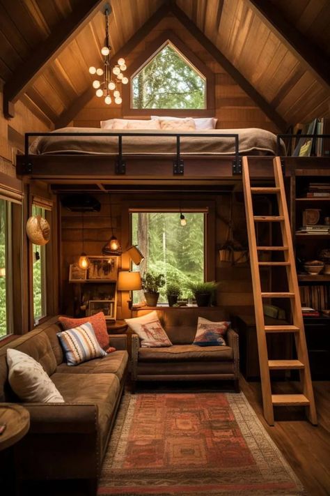 Small Cabin Loft, Wooden House Interior Design, Small Wooden House Design, Wooden House Interior, Content Moodboard, House Design Philippines, Countryside Homes, Tree House Interior, Cosy Cabin