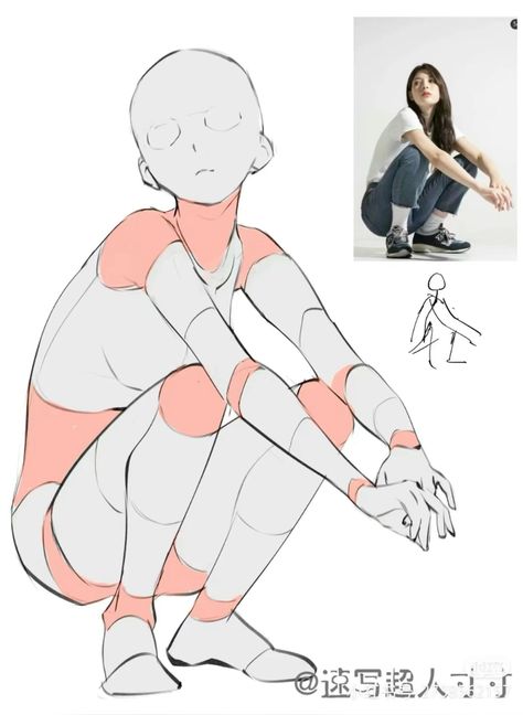 Crouching Body Reference, Crouch Pose Drawing Reference, Character Squatting Pose, Cool Crouching Poses, Pose Squat Reference, Crouch Down Pose Reference, Look Up Pose Reference, Poses Reference Crouching, Crouch Reference Poses