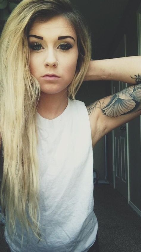 ↠pinterest •hsummer11• ↞ Women With Tattoos, Josephine Nicole, Pretty Blonde Hair, Salty Blonde, Hair 101, Dream Hair, Girl Tattoos, Hair Goals, Her Hair