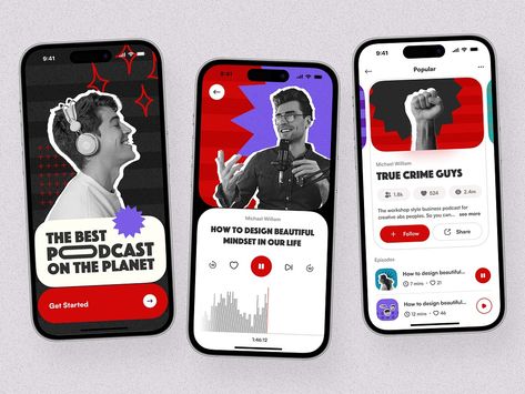 Podcast Mobile App by Ronas IT | UI/UX Team on Dribbble Podcast Branding, App Style, Spotify Design, Podcast Website, Mobile Website Design, Podcast App, Mobile App Design Inspiration, It Company, White Balance