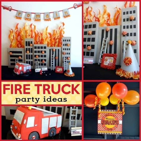 Fireman Party: Romain\'s Party is on Fire. Sirens are blazing for this adorable Firetruck Party! Be sure to check out all of our Fire party ideas and inspiration. #firetruck #fireman #birthday #boy #party #parties #partyideas #diy Fire Party Ideas, Fire Birthday, Fire Party, Fire Man, Fireman Party, Firetruck Birthday Party, Fire Truck Party, Firefighter Party, Fireman Birthday