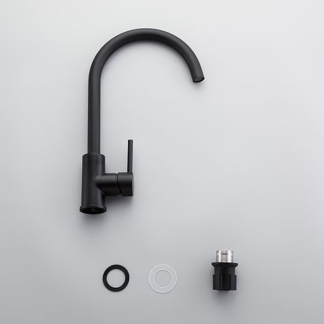 Brewst Modern Swan Neck Single Lever Mono Matte Black Kitchen Sink Mixer Tap Solid Brass - Kitchen Taps - Bath & Taps Black Taps Kitchen, Industrial Taps, Matte Black Kitchen Sink, Black Quooker Tap, Black Kitchen Tap And Sink, Black Kitchen Taps, Matte Black Kitchen, Black Kitchen Sink, Kitchen Sink Taps