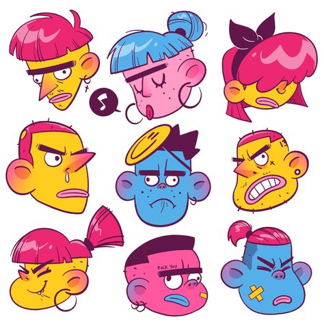 FACES on Behance Male Cartoon Characters, Posca Art, Drawing Cartoon Characters, Cartoon Faces, Character Design Animation, Cartoon Character Design, Illustration Character Design, Facial Expressions, Cartoon Design