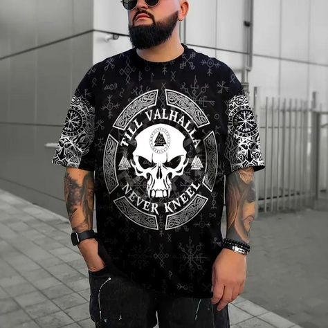 The Viking Till Valhalla Never Kneel Tattoo 3D T Shirt is perfect for anyone looking to make a statement with their style. It’s great for casual days ... Check more at https://tatkuink.com/product/viking-till-valhalla-never-kneel-tattoo-3d-t-shirt/ Tattoo 3d, Skull Sweater, Tattoo T Shirts, Mens Casual T Shirts, Skull Hoodie, Skull Shirts, 3d T Shirts, Clothing Apparel, Primavera Estate