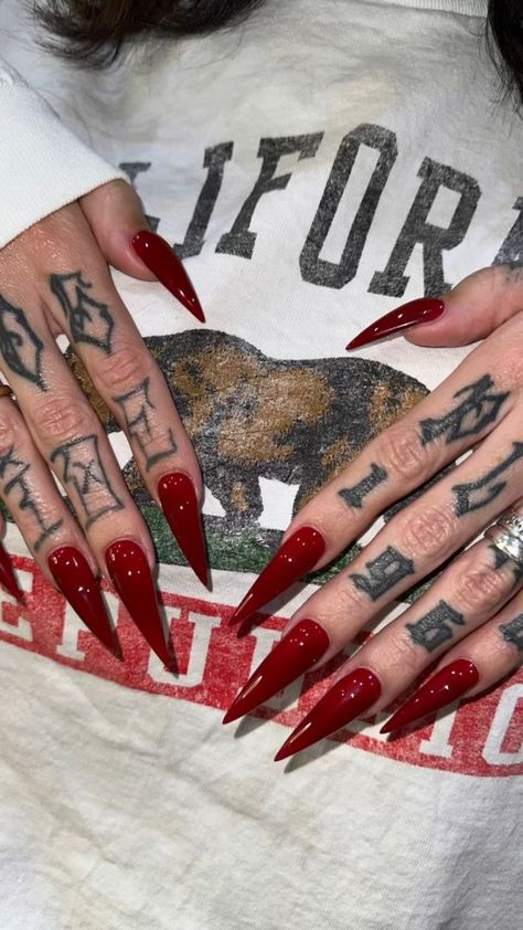 Tap Nails, Red Stiletto Nails, Long Red Nails, Pointy Nails, Punk Nails, Goth Nails, Jelly Nails, Pink Acrylic Nails, Hot Nails