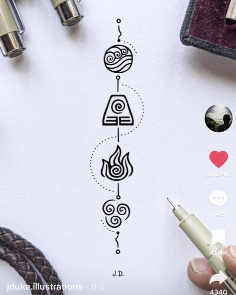 Four Elements Tattoo, Last Airbender Tattoo, Avatar The Last Airbender Tattoo, Airbender Tattoo, Element Tattoo, Atla Tattoo, Avatar Tattoo, Animal Tattoo Ideas, Avatar Zuko