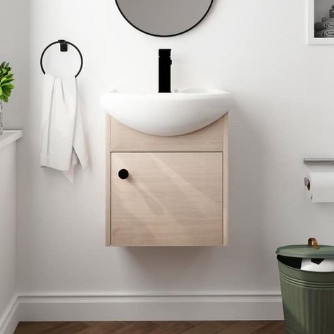 Beingnext 18 Inch Bathroom Vanity with Sink, Single Sink Wall-Mounted Bathroom Vanity with Soft Close Door - Bed Bath & Beyond - 36689889 White Bathrooms, Door Bed, Bathroom Big, Bathroom Vanity With Sink, Vanity With Sink, Close Door, Small Sink, Square Sink, Open Cabinets