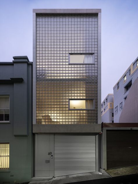 Glass Blocks Wall, Henry Wilson, Townhouse Exterior, Narrow House, Glass Brick, Renzo Piano, Australian Architecture, Victorian Terrace, Brick Facade