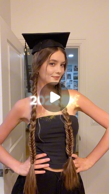 Tessa | Grad cap hack + new hair hack ✨🤯🫶🏻 
.
.
.
.
.
.
.
.
.
.
.
.
.
.
#graduation #graduate #hairhack #graduationhair #graduationhairstyle... | Instagram Graduation Hairstyles With Cap Long, Graduation Cap Hacks, Graduation Hairstyles With Cap, Hair Hack, Graduation Hairstyles, Grad Cap, Graduation Cap, New Tricks, Hair Hacks