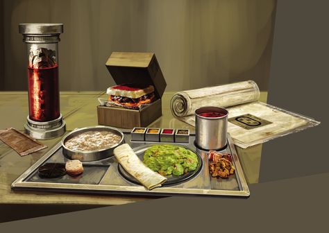 ArtStation - Neo-aztec cyberpunk food., Antoine Rousselot Scifi Food Concept Art, Cyberpunk Food Stall, Sci Fi Food Concept Art, Sci Fi Food, Cyberpunk Food, Futuristic Food, Alien Food, Cyberpunk Rpg, Space Food