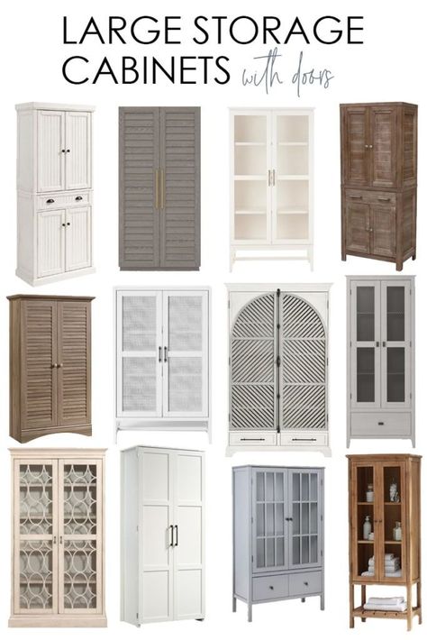 A collection of large storage cabinets with doors that work perfectly for adding storage to your home without sacrificing style! Includes wood, white and painted options! Ikea Storage Cubes, Storage Cabinets With Doors, Life On Virginia Street, Large Storage Cabinets, Cabinet Options, Wooden Storage Cabinet, Wood Storage Cabinets, Bedroom Decorating Ideas, Ikea Storage