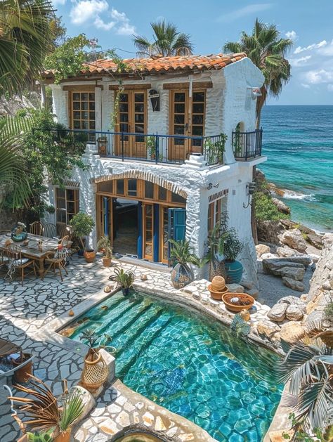 Dream Life House, Dream Beach Houses, Dream House Rooms, Mediterranean Homes, Cute House, Dream House Interior, Design Your Dream House, Dream House Exterior, Dream Rooms