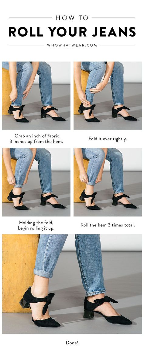 Here's a step-by-step guide to how you should be rolling your jeans. How To Wear Jeans, How To Roll, Rolled Jeans, Rolled Up Jeans, Dress Up Jeans, Mode Tips, Diy Vetement, Trendy Swimwear, Cuffed Jeans