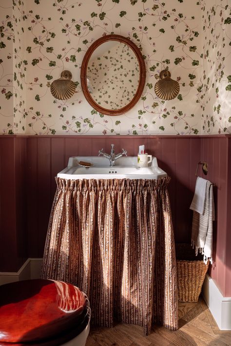 Bathroom Sink Skirt, English Countryside Home, Sink Skirt, Alternative Flooring, Victorian Townhouse, Console Table Design, London Townhouse, Louise Roe, Brown Furniture