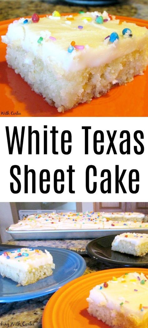 This sheet cake is perfect for feeding a crowd. White cake and white frosting is my dad's favorite combination. It is a quick and easy cake that will be popular at your next BBQ or potluck! White Texas Sheet Cake Recipe, White Texas Sheet Cake, Texas Sheet Cake Recipe, Sheet Cake Recipe, Texas Sheet, Texas Sheet Cake, White Frosting, Sheet Cake Recipes, Sheet Cakes