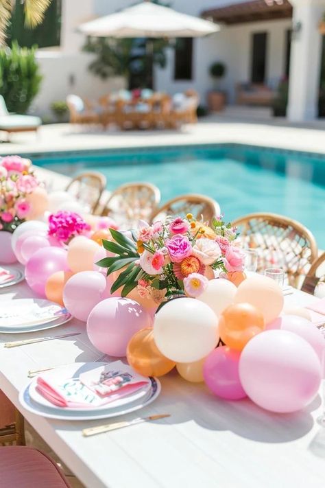 Chic Outdoor Baby Shower Ideas for Memorable Moments Pool Side Baby Shower Ideas, Baby Shower Pool Decorations, Poolside Baby Shower Ideas, Outdoor Baby Shower Decoration Ideas, Backyard Baby Shower Ideas, Outdoor Baby Shower Ideas, Backyard Baby Showers, Baby Shower Favors Diy, Garden Baby Showers