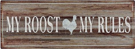 Amazon.com: Barnyard Designs 'My Roost My Rules' Retro Vintage Metal Tin Bar Sign, Decorative Wall Art Signage, Primitive Farmhouse Country Kitchen Home Décor, 13.75" x 5" : Home & Kitchen Tin Bar, Chicken Signs, Metal Rooster, Decorative Wall Art, Farm Signs, Primitive Farmhouse, Farmhouse Country, Product Ideas, Bar Sign