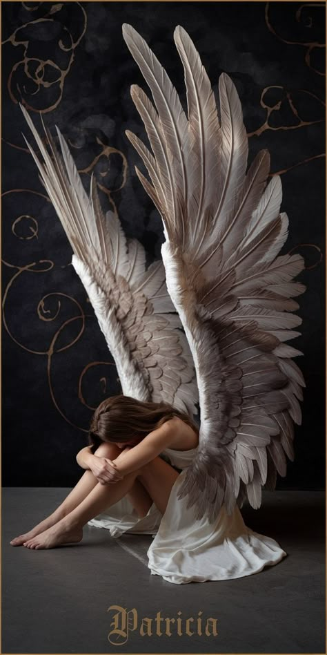 Clipped Wings Aesthetic, Woman With Wings Art, Angel Wings Side View, Person With Wings, Raven Woman, Wing Photography, Angel Wings Photography, Angel Female, Winged Woman