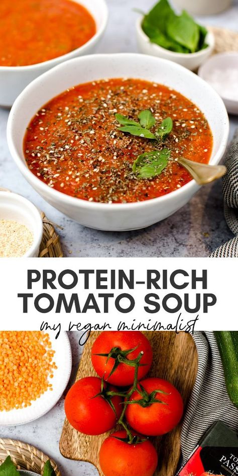 Vegan Tomato Basil Soup, Best Fall Soup Recipes, Vegan Minimalist, Tomato Basil Soup Recipe, Vegan Tomato Soup, Plant Based Soups, Veg Soup, Basil Soup, Tomato Basil Soup