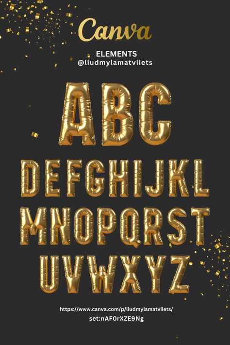 3D Balloon Gold Alphabet And Numbers creative Canva Keywords Elements, Canva Free Elements, Balloon Alphabet, 3d Balloon, Canva Keywords, Keyword Elements Canva, Business Fonts, Graphic Design Tutorials Learning, Email Marketing Template