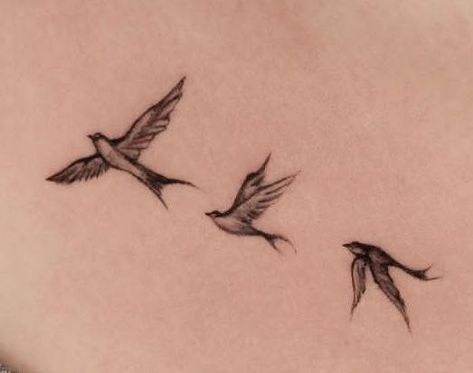 Birds Ankle Tattoo, Bird Remembrance Tattoo, Three Sparrow Tattoo, Bird Shadow Tattoo, Cardinals Flying Tattoo, Doves Tattoo Men, Simple Birds Tattoo, Small Tattoos Birds, Bird Flock Tattoo