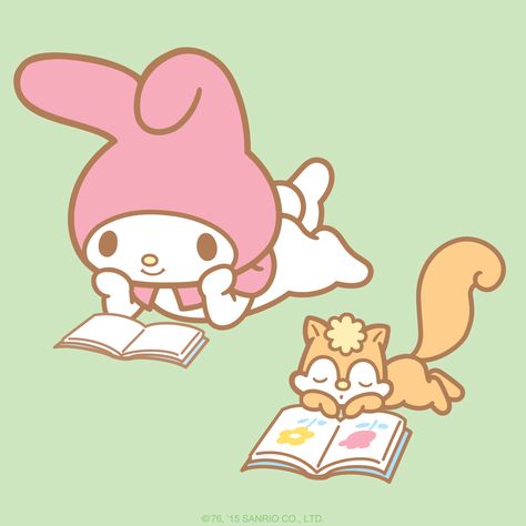 My Melody Reading My Melody Reading A Book, Sanrio Reading Book, My Melody Bookmark, My Melody Studying, Sanrio Reading, Sanrio Studying, Hello Kitty Reading, Hello Kitty Book, Reading Pictures