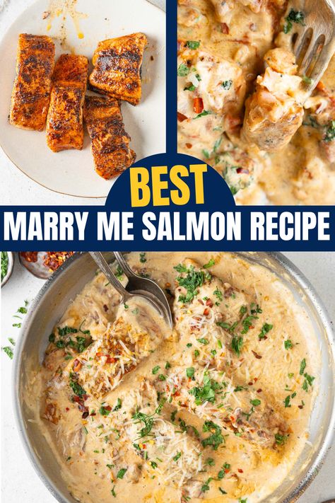 This marry me salmon tastes like somethign from a 5 star restaurant! The salmon is cooked to perfection and it goes so well with the homemade cream sauce. Marry Me Salmon Recipe, Salmon Keto Recipes, Salmon Cream Sauce, Marry Me Salmon, Salmon With Cream Sauce, 5 Star Restaurant, Recipes Salmon, Creamed Onions, Easy Salmon