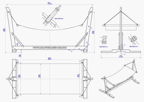 Garden hammock with stand plan - Assembly 2D drawing Hammock Chair Stand Diy, Hammock Stand Diy, Diy Hammock Chair, Furniture Details Drawing, Wooden Hammock Stand, Wooden Hammock, Hammock Frame, Hammock With Stand, Baby Hammock