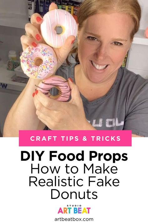 Paper Mache Donut Diy, Diy Fake Donuts How To Make, Faux Donuts Diy, How To Make Faux Food, How To Make Fake Food Props, Faux Foods Diy, Fake Food Crafts, Fake Food Ideas, Diy Food Decor