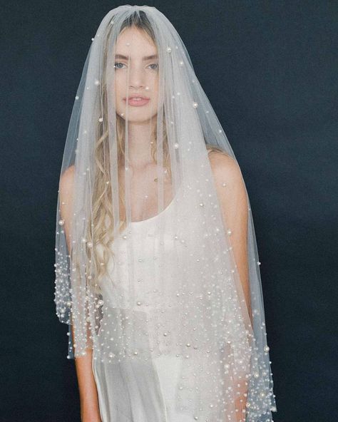 589 Likes, 2 Comments - Twigs & Honey® (@twigsandhoney) on Instagram: “Our veil style 2000 is beautifully and densely embroidered with hundreds of pearls beads... made…” Fantasy Veil, Veil Train, Modern Veil, Embellished Veil, Comb Veil, Bridal Cap, Fingertip Veil, Veil Styles, Pearl Veil