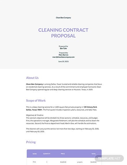 Office Cleaning Service Proposal Template - Google Docs, Word, Apple Pages | Template.net Cleaning Business Proposal Template, Cleaning Proposal Templates Free, Cleaning Contracts, Business Proposal Sample, Finals Quote, Construction Bids, Proposal Letter, Residential Cleaning Services, Business Website Templates