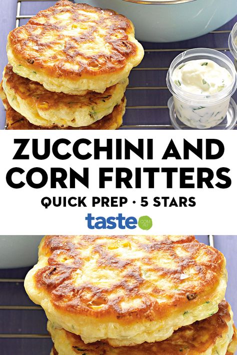 Make extra sweetcorn and zucchini fritters for dinner and pack the rest for lunch. #vegetarian #fritters #australia #australian #australianrecipes Zucchini And Corn Fritters, Fritters Zucchini, Sweetcorn Fritters, Lunch Vegetarian, Zucchini Fritters Recipe, For Dinner, Fritters Recipe, Corn Fritters, Zucchini Fritters