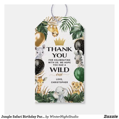 Jungle Theme Gift Wrapping, Jungle Safari Birthday Party, Jungle Safari Birthday, Glitter Balloons, Birthday Party Design, Birthday Gift Tags, Safari Birthday Party, Jungle Baby, Black Balloons