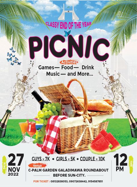 Picnic Banner Design, Picnic Flyer Design Ideas, Picnic Logo Design, Picnic Poster Design, Picnic Flyer Design, Picnic Poster, Agenda Design, Picnic Date Food, Night Picnic