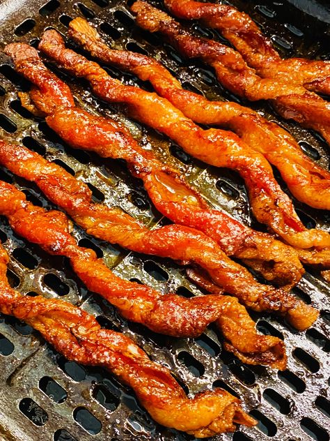 Air Fryer Twisted Candied Bacon - Cooks Well With Others Twisted Candy Bacon, Bacon Twists In Air Fryer, Twisted Candied Bacon, Candied Bacon Air Fryer, Twisted Bacon Air Fryer, Candied Bacon Twists, Bacon In Air Fryer, Bacon Air Fryer, Twisted Bacon