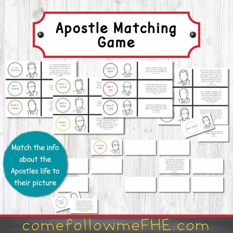 Apostle Matching Game | Come Follow Me FHE #generalconference #generalconferencegames #genearalconferenceideas Sacraments Activities, Family Home Evening Lessons, Lds Printables, Lds General Conference, Family Home Evening, General Conference, Name Card, Family Night, Printable Games